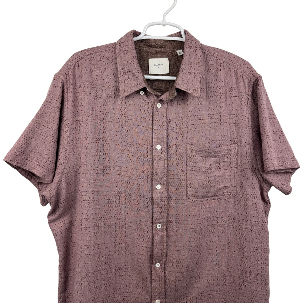 Billy Reid Mens XL Short Sleeve Button Down Shirt Plum Textured Cotton Standard - Picture 2 of 9